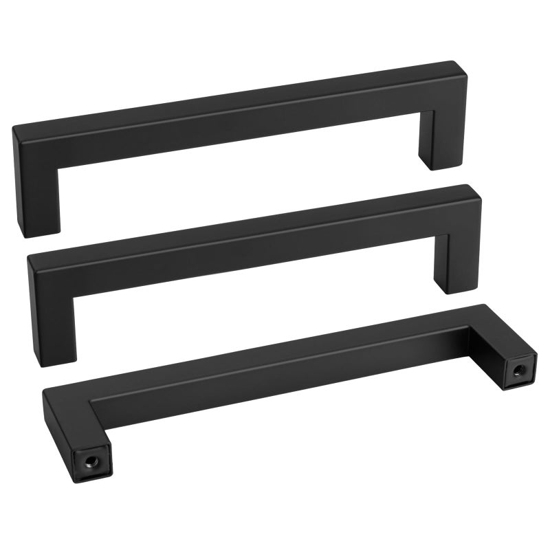 Goldenwarm 10 Pack Black Square Bar Cabinet Pull Drawer Handle Stainless Steel Modern Hardware for Kitchen and Bathroom Cabinets Cupboard,Center to Center 6-1/4in(160mm) Kitchen Cupboard Handles - Image 1